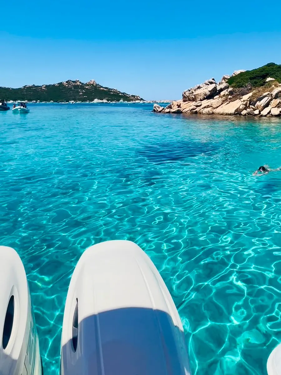 Crystal-clear cove viewed from aboard the RIB